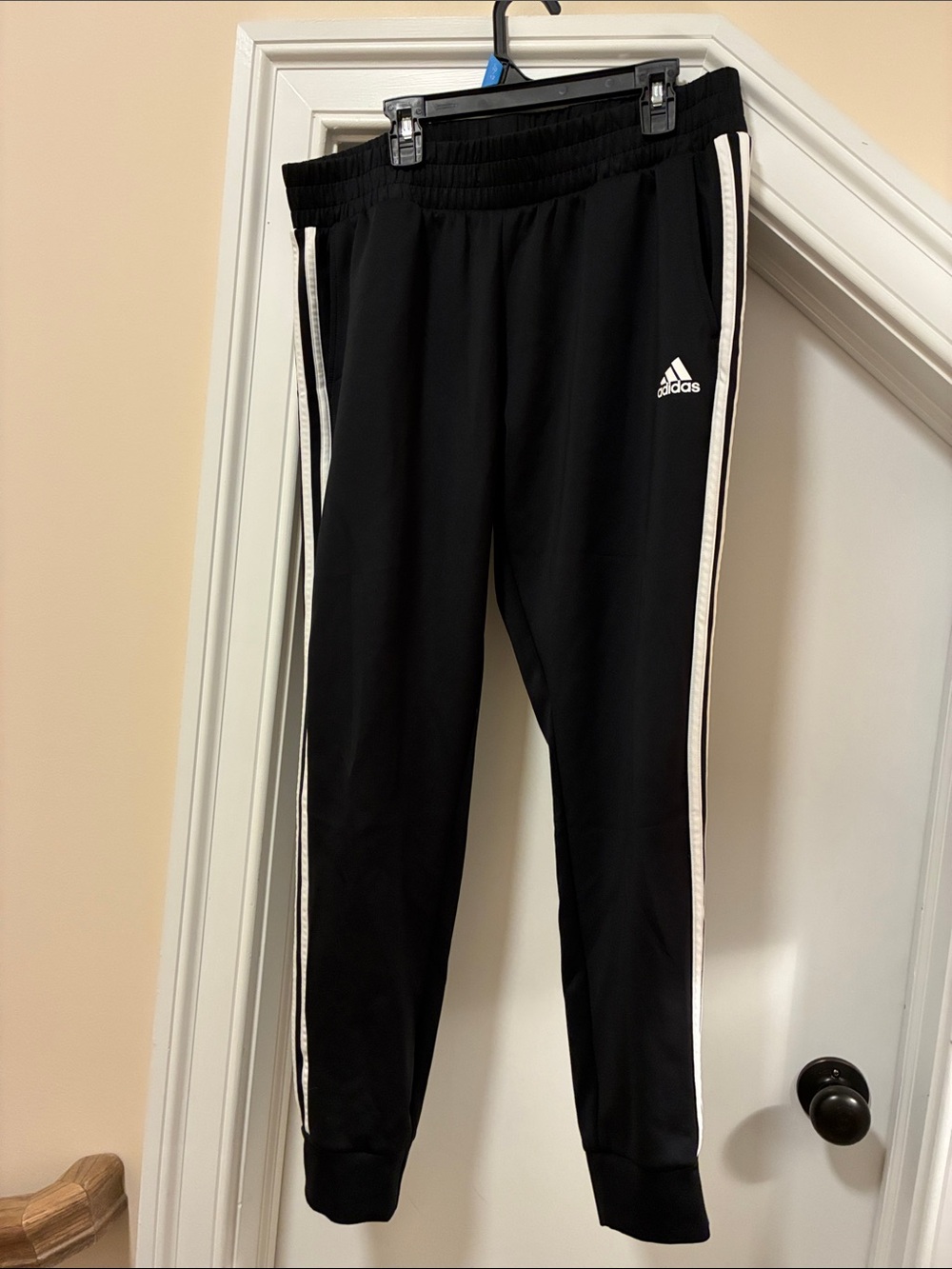 adidas Black Track Pants with White Side Stripes
